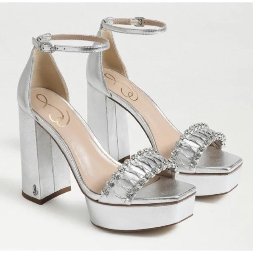 Sam Edelman High Ankle Heel Platform Silver & Crystals Sandals Size 11M NWOB